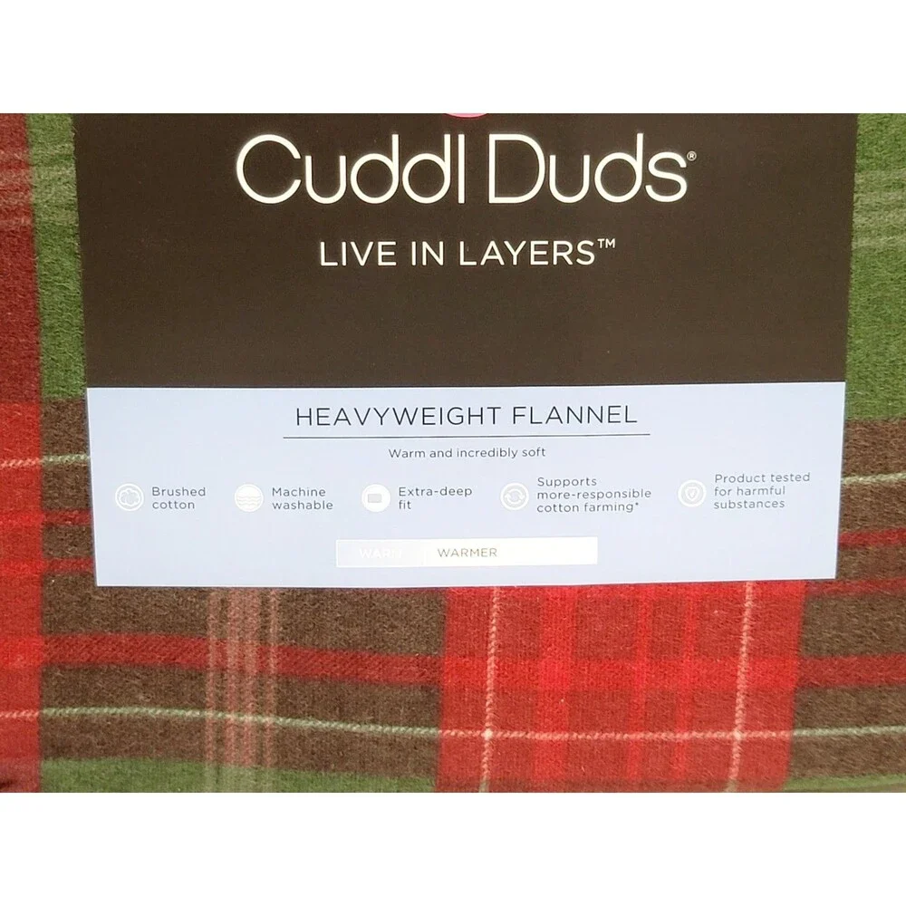 Cuddl Duds Heavyweight Cotton Flannel QUEEN Sheet Set Deep Fit Holiday Plaid